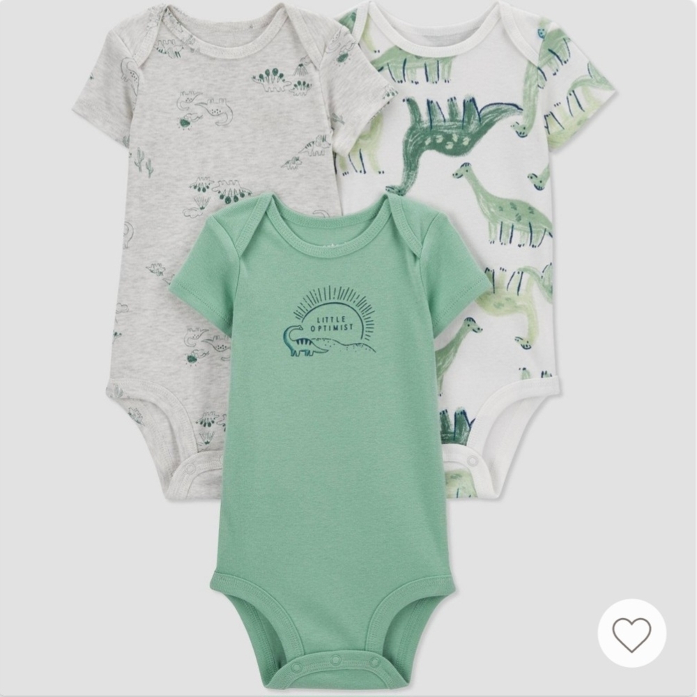 📢 NWT Carter's Dinosaur Onsie 3 Piece Set (Size: NB, 12M) - Picture 1 of 9